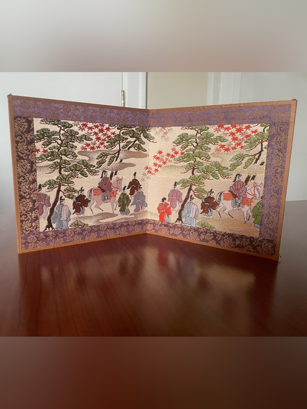 Asian Embroidered Folding Screen Panel - Decor